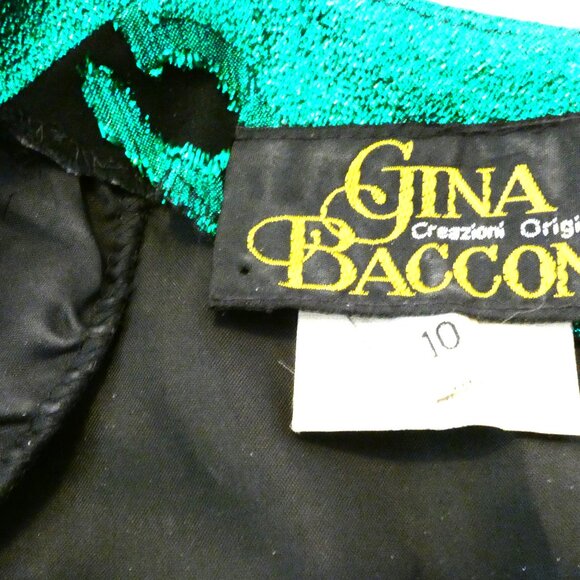 Black Green Dress Size 6 Vintage Midi 50s Shoulder Pads Metallic Sparkling Party - Picture 12 of 14